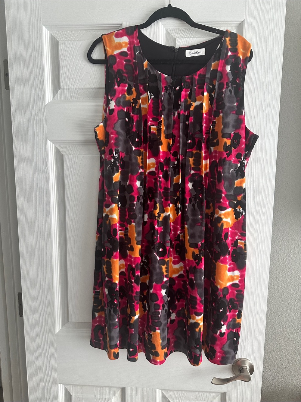 Calvin Klein Multicolor Pleated Dress - Pink, Orange & Black